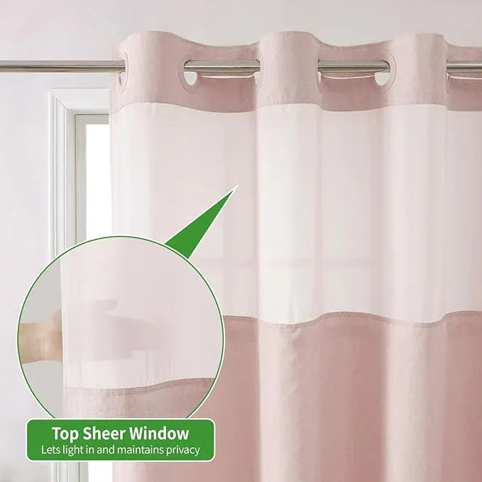 eachope Long No Hooks Needed Linen Textured Shower Curtain with Snap-in Fabric Liner Set,Blush Hotel Luxury Decor Shower Curtains for Bathroom,Waterproof & Washable,71Wx80H - ModernBath
