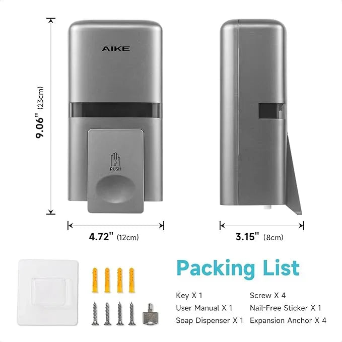 AIKE Wall Mount Liquid Soap Dispenser, 27oz Large Capacity with Extended Pump for Commercial Bathrooms,AK1008(Silver) - ModernBath