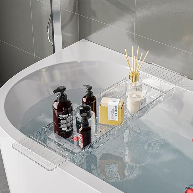Ollimy Bathtub Caddy Tray, Adjustable Bath Tray for Tub, Bath Accessories, Tub Caddy for Bathroom Luxury Spa, Expandable Size Bath Tub Organizer with Anti-Slip mat, Fits Most Tubs - ModernBath