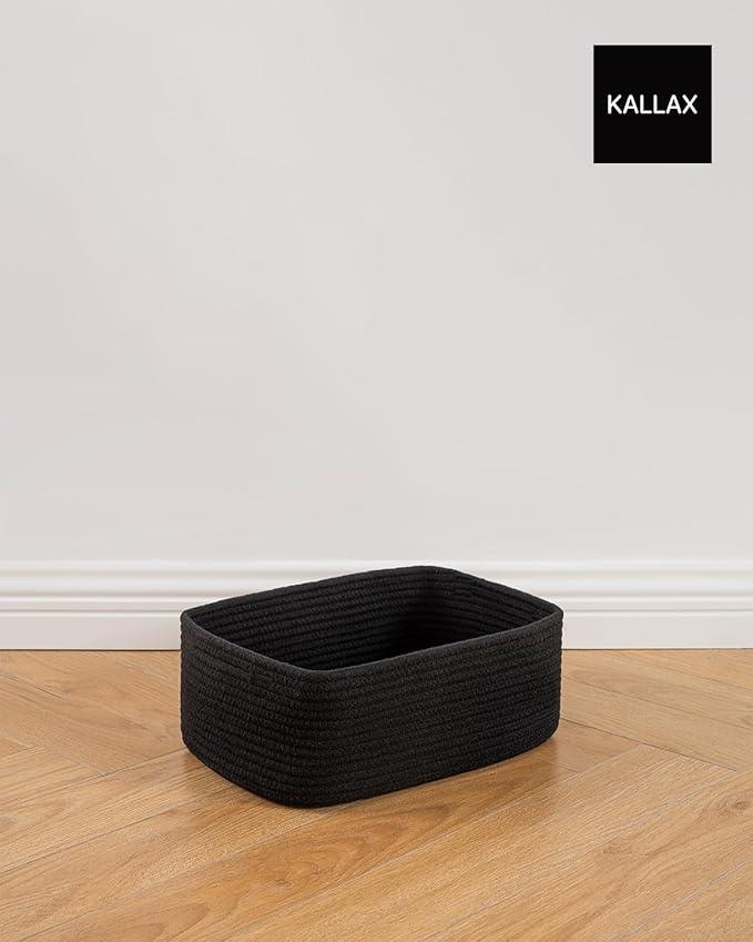 Small Woven Basket, 13.5 x 9.5 x 5 Inches, Storage Basket for Organizing, Cute Small Rope Shelf Closet Cube Storage Bins Baskets for Shelves, Dog Toy Gift Baskets Empty, 3 Packs, Black - ModernBath