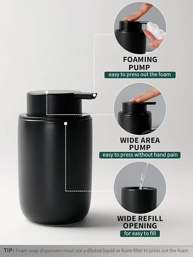 Bosilunlife Soap Dispenser and Toothbrush Holder Set - 11Oz Foam Soap Dispenser Pump Ceramic Bathroom Counter Soap Toothbrush Holder Set Black Bathroom Accessories Set - ModernBath