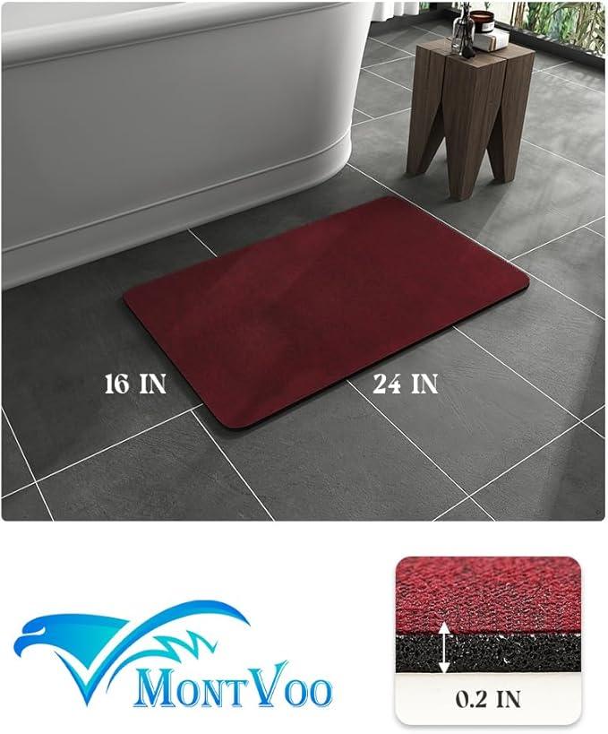 MontVoo -Bath Mat Rug-Rubber Backing Non Slip Quick Dry Absorbent Thin Bathroom Rugs Fit Under Door-Faux Suede Surface Bathroom Floor Mats-Shower Rug for in Front of Bathtub Shower Burgundy 16x24 Red - ModernBath