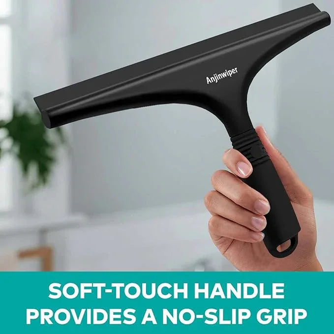 Anjinwiper All-Purpose Shower Squeegee for Glass Doors with Hook, Silicone Squeegee for Shower Glass, Shower Doors, Windows, Bathroom, Mirrors and Tiles（10 inch, Black） - ModernBath