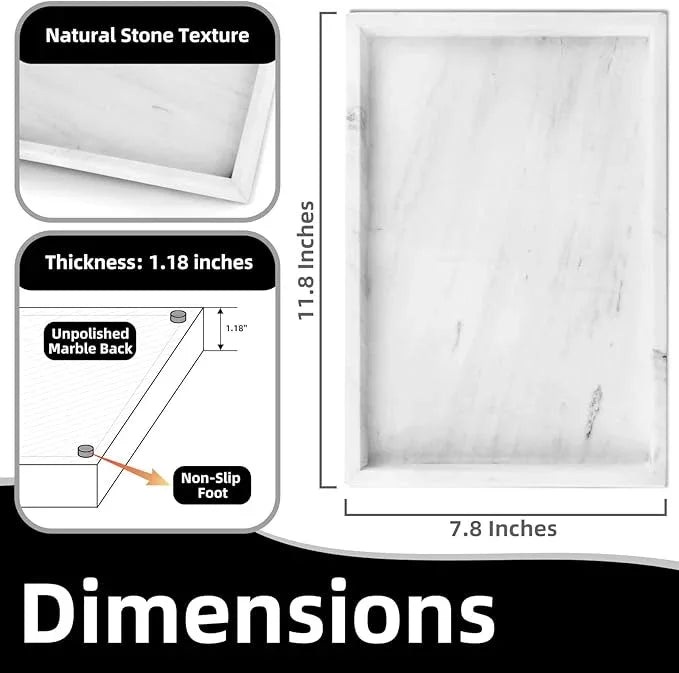 Yew & Tulip Natural Marble Vanity Tray, Nature White Marble with Spots Serving Tray for Bathroom, Kitchen, Vanity, Home Decor, Wedding etc. (12" x 8" x 1.2") - ModernBath