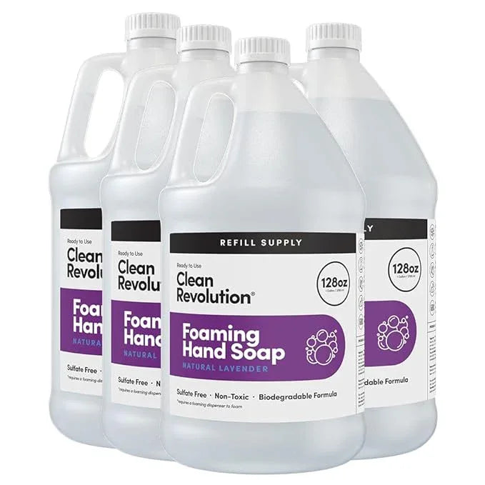 Clean Revolution Foaming Hand Soap Refill Supply Container, Ready to Use Formula, Gluten Free, Natural Lavender Fragrance, 128 Fl. Oz, 4 Pack - ModernBath