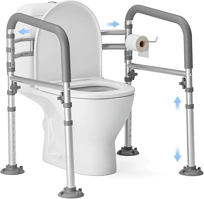 Loyoda Foldable Toilet Safety Rails for Seniors - Adjustable Toilet Safety Frame & Toilet Handles for Elderly & Disabled, Fits Most Toilets, 350lb Capacity, Gray - ModernBath