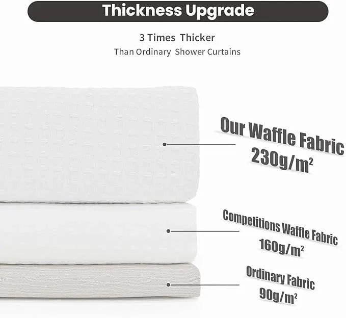 Inhousolu No Hook Waffle Weave Shower Curtain with Removable Snap in Fabric Liner Set for Bathroom, 230 GSM Heavy Duty, Water Repellent Washable Bath Curtains (White, 72" W x 78" L(Pack of 1)) - ModernBath