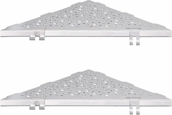 Shower Corner Shelf with 4 Hooks,No-Drill 10" Brushed Nickel 304 Stainless Steel Recessed Shelves for Bathroom Tile Walls,2-Pack - ModernBath