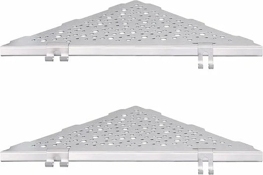 Shower Corner Shelf with 4 Hooks,No-Drill 10" Brushed Nickel 304 Stainless Steel Recessed Shelves for Bathroom Tile Walls,2-Pack - ModernBath