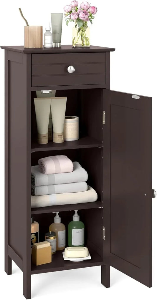 GLACER Floor Storage Cabinet, Multifunctional Freestanding Bathroom Storage Cabinet with 2 Adjustable Shelves, Ideal for Bathroom, Living Room, 14 x 12 x 34.5 inches (Brown) - ModernBath