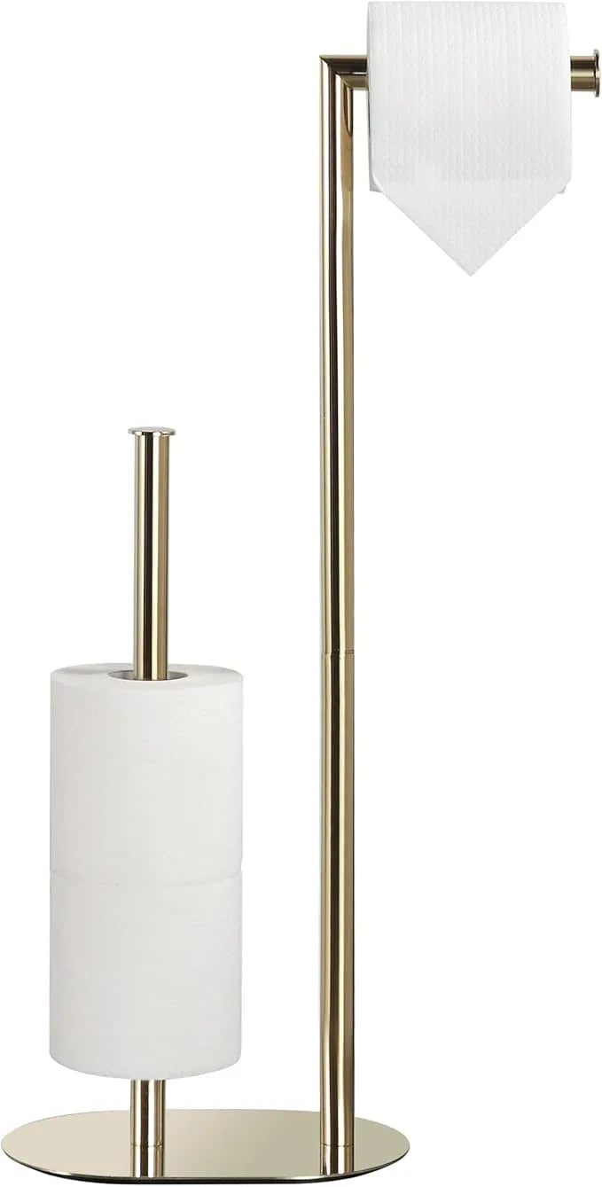 Gold Freestanding Toilet Paper Holder with Reserve for Bathroom with Weighted Base, Modern Tissue Roll Holder Stand - ModernBath