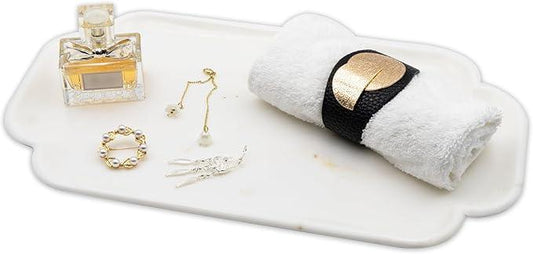 Marmor Real Natural Marble Bathroom Tray for Perfume, Candles, Jewelry Stone Vanity, Bathroom & Kitchen Counter Organizer and Home Decor (Calacatta Gold Marble Lace Long Plate) - ModernBath
