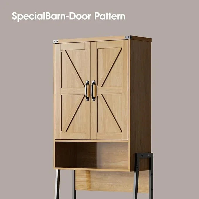 Over The Toilet Storage Cabinet with 2-Door Design Bathroom Organizers and Storage with Anti-Tip Device Over Toilet Organizer with Shelves for Bathroom,Restroom,Laundry Natural - ModernBath