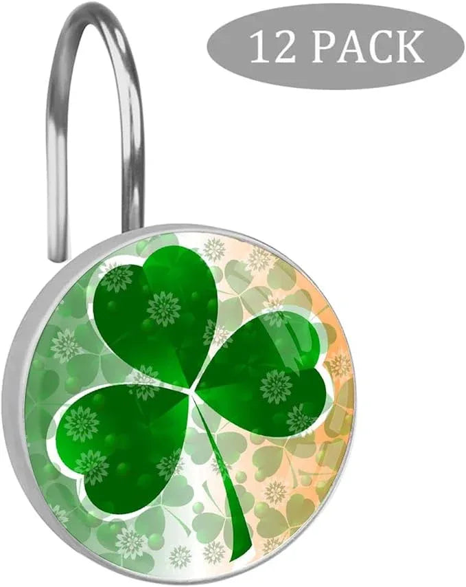 St. Patrick's Day 12pcs Clover Shower Curtain Hooks, Decorative Shower Curtain Hanger Rings Roller, Stainless Steel Round Shower Rings Hangers for Bathroom - ModernBath