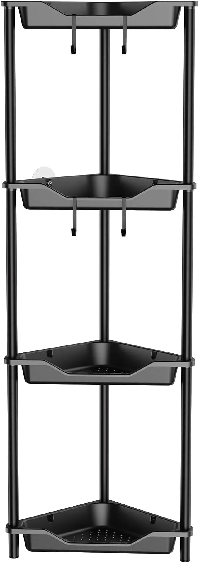 Orimade Rustproof 4 Tier Floor Standing Corner Shower Caddy Organizer, Plastic Metal Splicing Floor Corner Shelf Rack Storage Stands for Bathroom,10.8 x 10.8 x 44.6 inches, Black - ModernBath