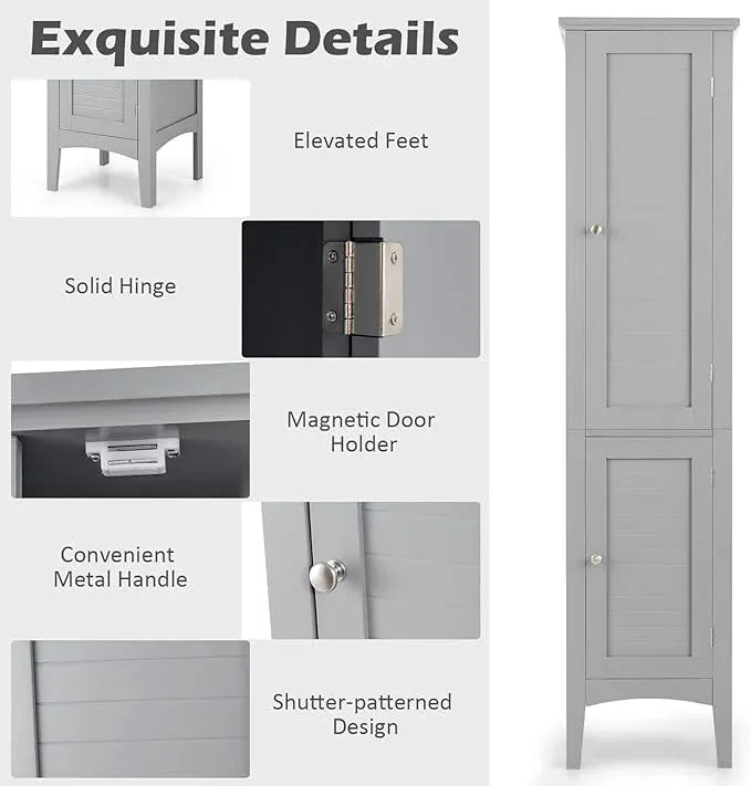 Giantex Storage Cabinet, Bathroom High Cabinet with 5 Tier Storage Shelves, Narrow Tall Organizer for Bathroom, Kitchen, Living Room,Linen Tower, Freestanding Slim Floor Cabinet, Grey - ModernBath
