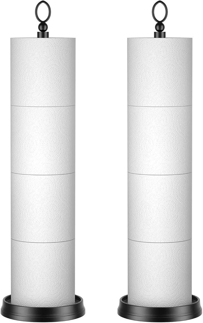 Toilet Paper Holder Stand with Reserve Function, Free Standing Toilet Paper Holder for Bathroom, Space Toilet 4 Rolls Toilet Paper Storage 22.5" Height (2 Pack, Matte Black) - ModernBath