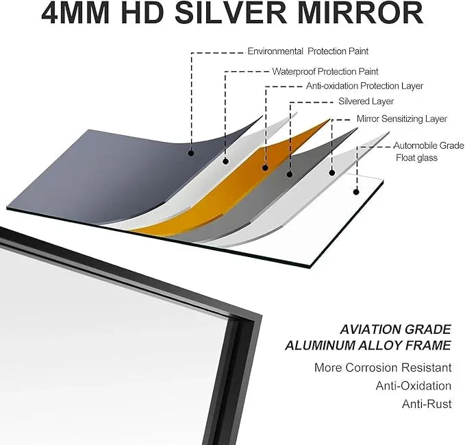 LEDLUX 30x36 Inch Black Bathroom Mirror, Copper-Free Mirror, Aluminum Alloy Frame Vanity Rectangle Wall Mounted Modern Mirror for Bedroom/Living Room/Porch Horizontal or Vertical - ModernBath