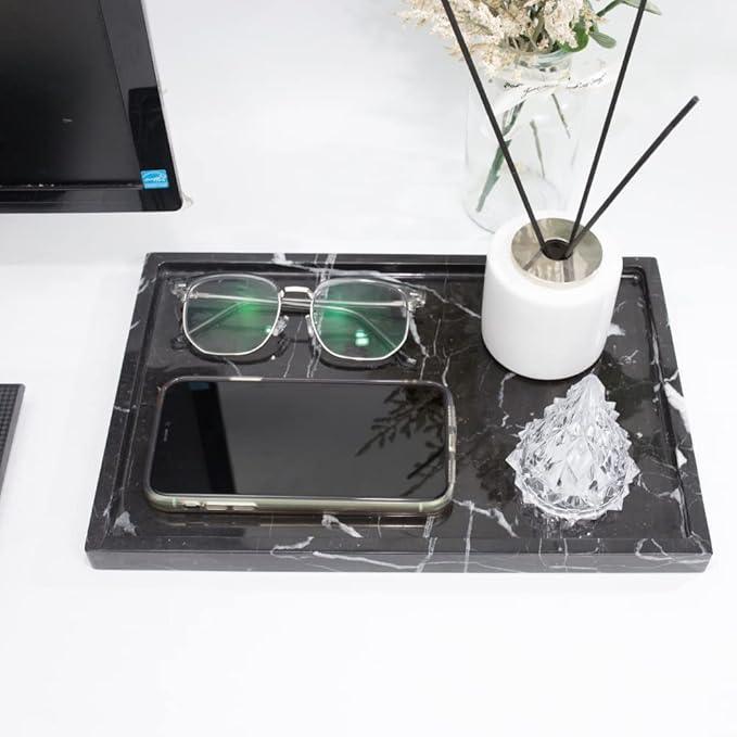 100% Natural Marble Serving Tray Luxury Marble Storage Tray for Home Decor Stone Tray for Bathroom/Kitchen/Vanity/Dresser,Plate Holder for Tissues, Candles, Towel - ModernBath