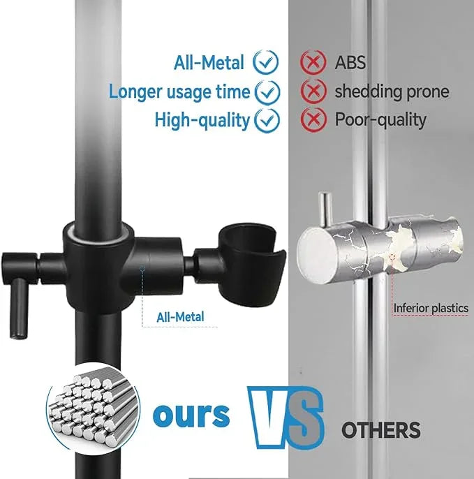 Shower Slide Bar Adjustable Handheld Shower Head Holder Wall Mount - 30inch All-Metal Shower Head Slide Bar Compatible with Bathroom Drill Free Glue Installation - Black - ModernBath
