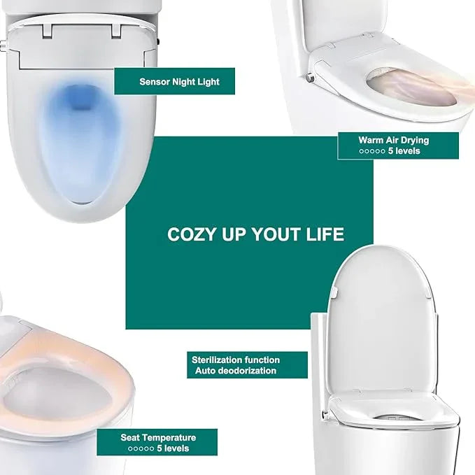 AQUATIZ Elongated Smart Toilet Bidet, Electric Toilet Seat with Self-Cleaning Nozzle, Adjustable Warm Water, Deodorizer, Air Dryer, LED Night light (Remote Control) - ModernBath
