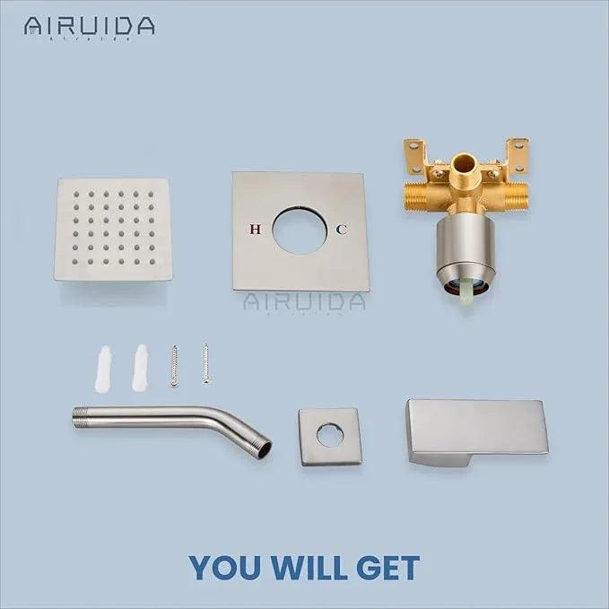 Airuida Shower Faucet Set Bathroom Rain Shower System SUS304 Stainless Steel Single Handle With Male Threads Rough-in Valve Shower Trim Kit 4 Inch Wall Mount Shower Head Brushed Nickel - ModernBath