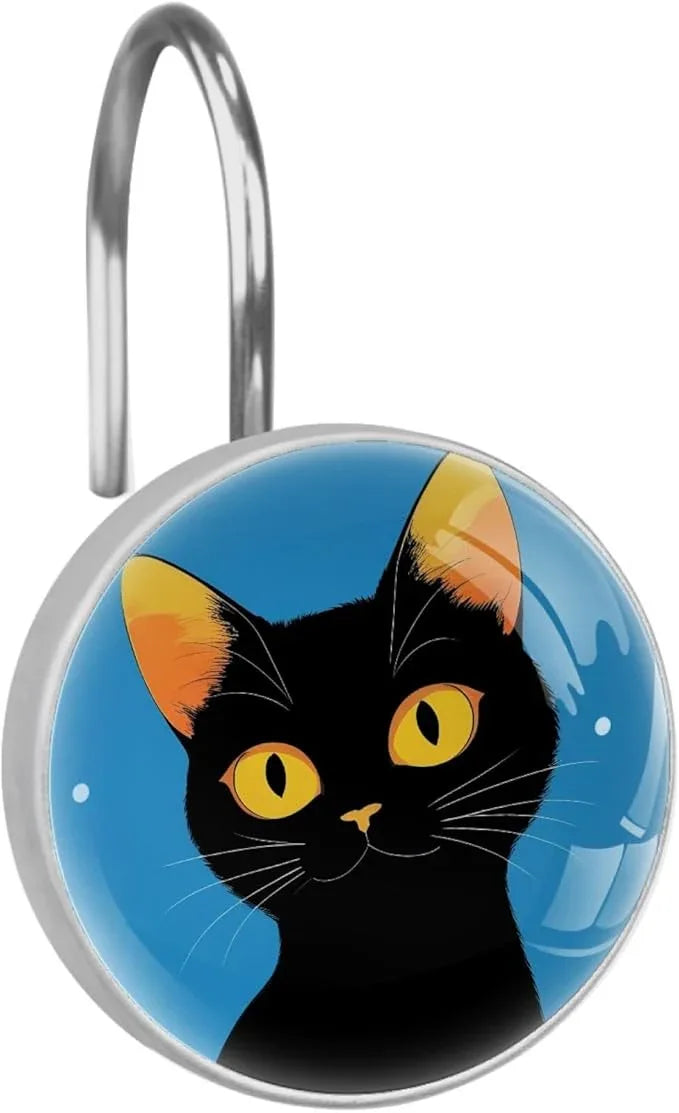 Cartoon Cat Crystal Glass Shower Curtain Hooks for Bathroom Shower Rod, 12Pcs Round Home Decorative Shower Curtain Rings, Bathroom Bedroom Living Room Accessories - ModernBath