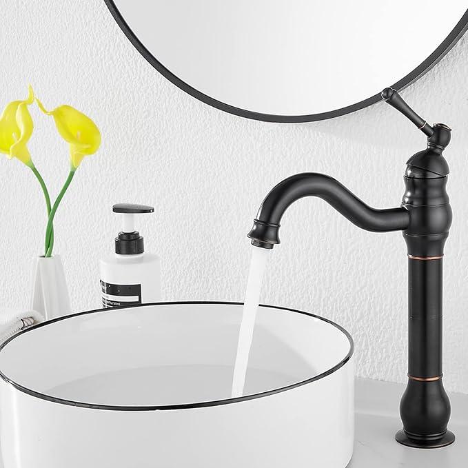 GGStudy 360° Swivel Single Handle One Hole Bathroom Vessel Sink Faucet Matching Pop Up Drain Without Overflow Oil Rubbed Bronze - ModernBath