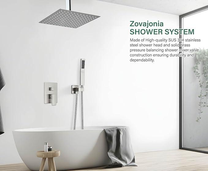 Shower Faucet Set Brushed Nickel Rain Shower System with High Pressure 10 Inches Rain Shower Head and Handheld Spray Bathroom Luxury Rain Mixer Shower Complete Combo Set Ceiling Mounted - ModernBath