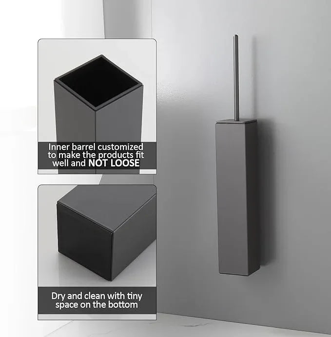 BGL Toilet Brush and Holder Set Gun Grey Wall Mounted for Bathroom Square Design - ModernBath