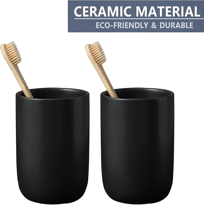 Matte Black Toothbrush Holders for Bathrooms - 1 Cups Ceramic Toothbrush Toothpaste Holders, Black Bathroom Tumbler Cup Reusable Toothbrush Cup Black Mouthwash Cup, Bathroom Counter Organizer - ModernBath