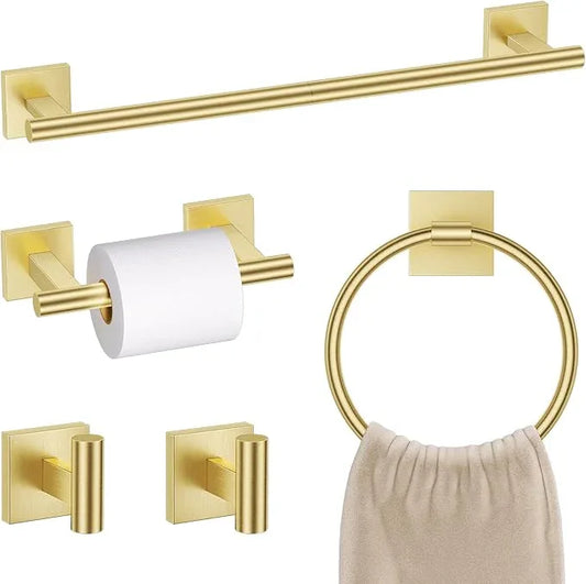 Brushed Gold Bathroom Hardware Towel Bar Set, 5 Pieces Double Dase Toilet Paper Holder Towel Holder Set, 23.6 Inch Stainless Steel Towel Rack for Bathroom Wall Mount - ModernBath