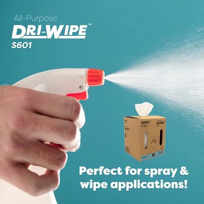 Dri-Wipe S601 by SMPLY Brands – All-Purpose Disposable Cleaning Wipes, 252 Wipes, Strong Alternative to Shop Towels & Paper Towels, 10" x 15" Center-Pull Sheets - ModernBath
