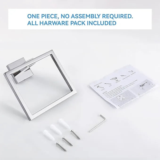LANC Hand Towel Rings for Bathroom Wall Mount Chrome Polished Square Hand Towel Holder for Lavatory Bathroom Hardware Accessories Stainless Steel Modern Style Shower Towel Towel Racks Hanger, A8896CP - ModernBath