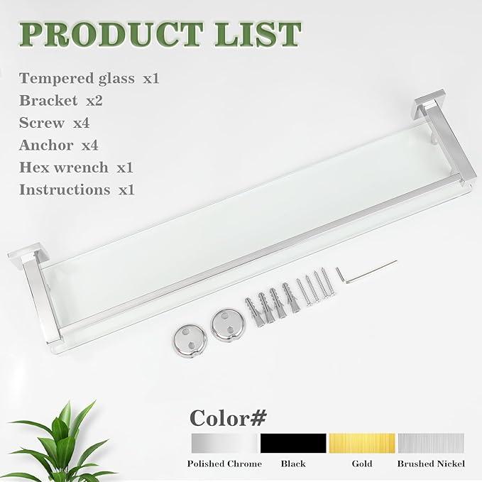 Alise Bathroom Shelf Wall Mounted, Polished Chrome Large Capacity Glass Shelf for Bathroom, 24 inch - ModernBath