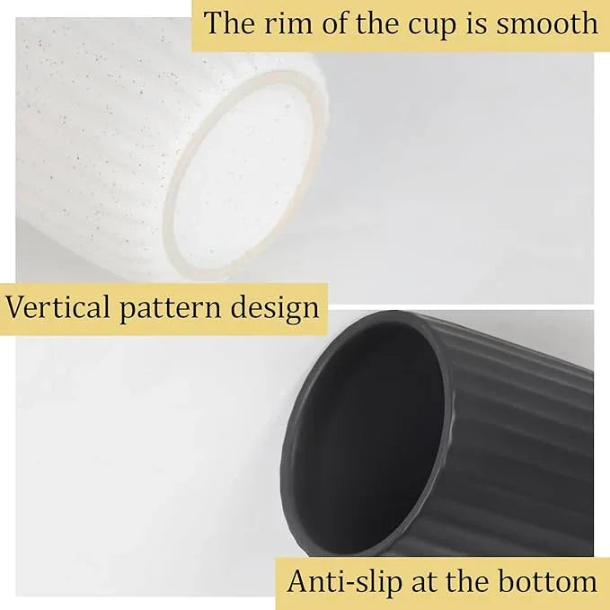 VivaBelle 8 oz Toothbrush Holders for Bathroom, Ceramic Tooth Brushing Dispenser, Small Tooth Brush Organizer for Countertop, Toothpaste Storage Stand, Tumbler Storage Cup for Makeup Brushes -Black - ModernBath