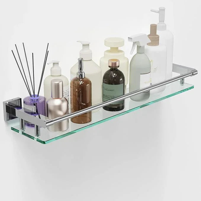 Glass Shelf for Bathroom Wall Sheves 24 inches Rectangular Stainless Steel Tempered Glass Modern Wall Mount Accessories Organizers Storage (Chrome Polished, 24‘’) - ModernBath
