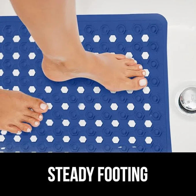 GORILLA GRIP Patented Bath Tub Shower Mat, Machine Washable Bathtub Floor Liner Mats, Suction Cups and Drain Holes to Keep Tubs Clean, Soft on Feet, Bathroom Essentials, 35x16 Inch, Royal Blue Opaque - ModernBath