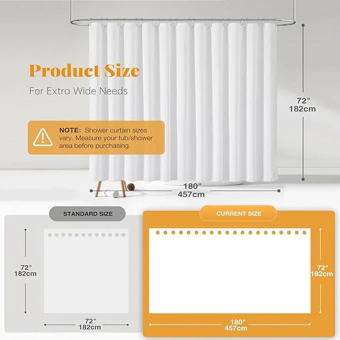 BTTN Fabric Shower Curtain, Linen Textured Heavy Duty Polyester Cloth Shower Curtain Set with Plastic Hooks, White, 180" W x 72" L (Pack of 1) - ModernBath