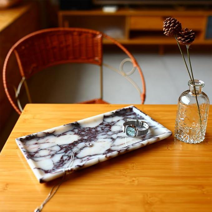 Natural Marble Tray, Coffee Table, Food, Fruit, Paper Cup, Cake Display, Coffee bar, Family Gatherings, Seasonal Holiday Decoration Tray(Viola-rectangle-11 x5 x0.7) - ModernBath