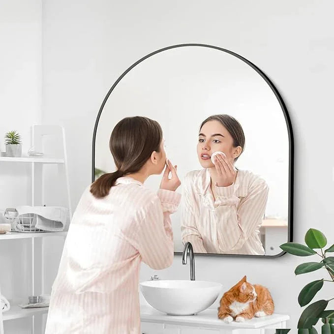 Arched Bathroom Mirror, 30"x30" Black Arched Mirror for Bathroom, Wall Mounted Mirror, Vanity Wall Mirror Metal Frame for Bedroom, Entryway, Living Room, Vertically Hanging - ModernBath
