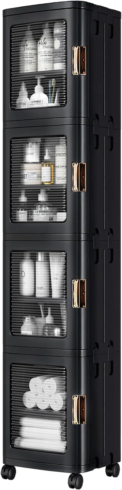 VECELO 4-Tier Tall Narrow Storage Cabinet with Movable Wheels, Adjustable Shelves, Anti-Tip, Slim, for Small Space, Bathroom, Kitchen, Laundry, Black - ModernBath