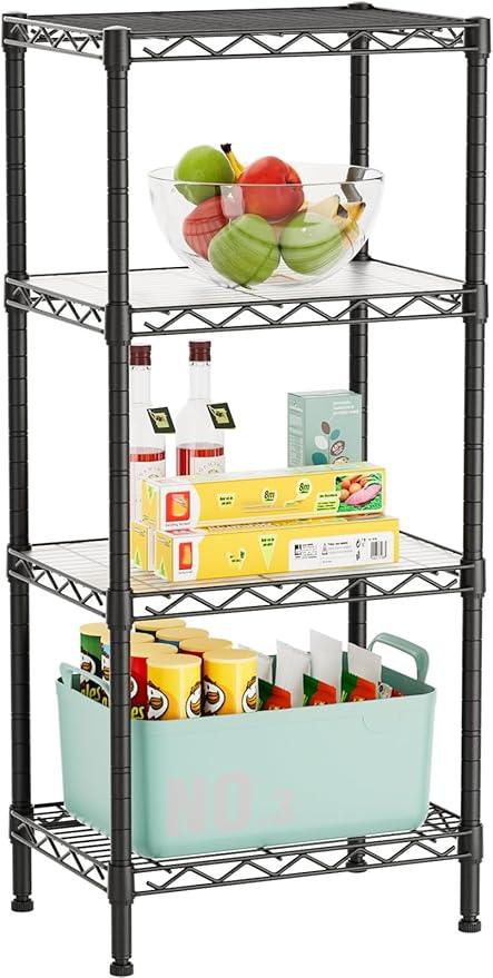 4 Tier Adjustable Storage Shelves Heavy Duty Metal Utility Shelf Wire Shelving Unit Organizer Rack for Home Kitchen Office Bathroom Pantry Room 12" D x 18" W x 44.5" H - ModernBath