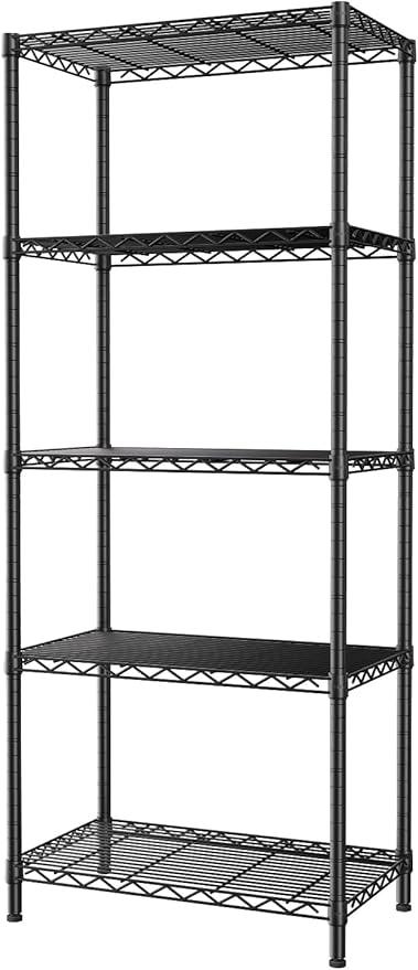 SINGAYE 5 Tier Storage Shelves Wire Shelving Unit Shelve Metal Kitchen Laundry Room Organization Home Pantry Closet Bathroom Organizers Garage Rack Estantes para Cocina 14" D x 24" W x 59.5" H Black - ModernBath