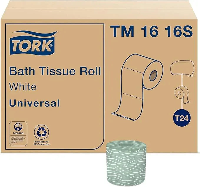 Tork Septic Safe Toilet Paper, White, 2-Ply 100% Recycled, Eco-Friendly, T24 Compatible 96 Rolls x 500 Sheets (TM1616S) - ModernBath