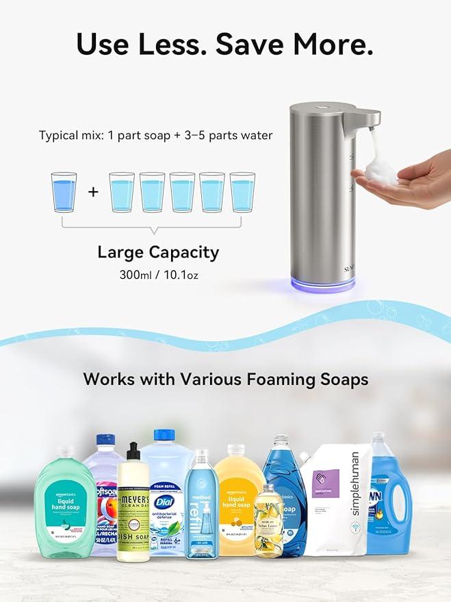 SUNLY Automatic Foam Soap Dispenser, 0.2s Fast Sensor, USB-C Rechargeable, Smudge-Resistant Stainless Steel, Touchless Liquid & Foaming Soap Dispenser for Bathroom, Kitchen, Hotel, Silver - ModernBath