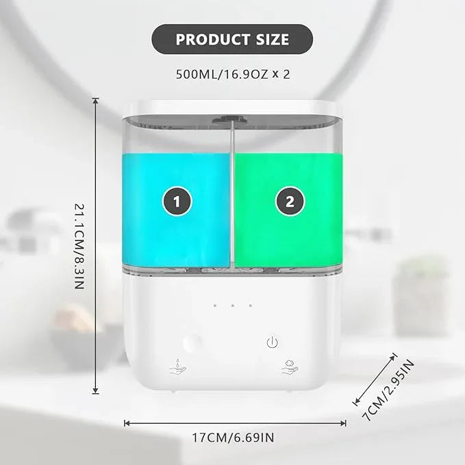 Double Automatic Soap and Shower Dispenser Wall Mount 2 Chambers Dispenser IPX5 for Bathroom No Drill (White - Liquid&Foam) - ModernBath