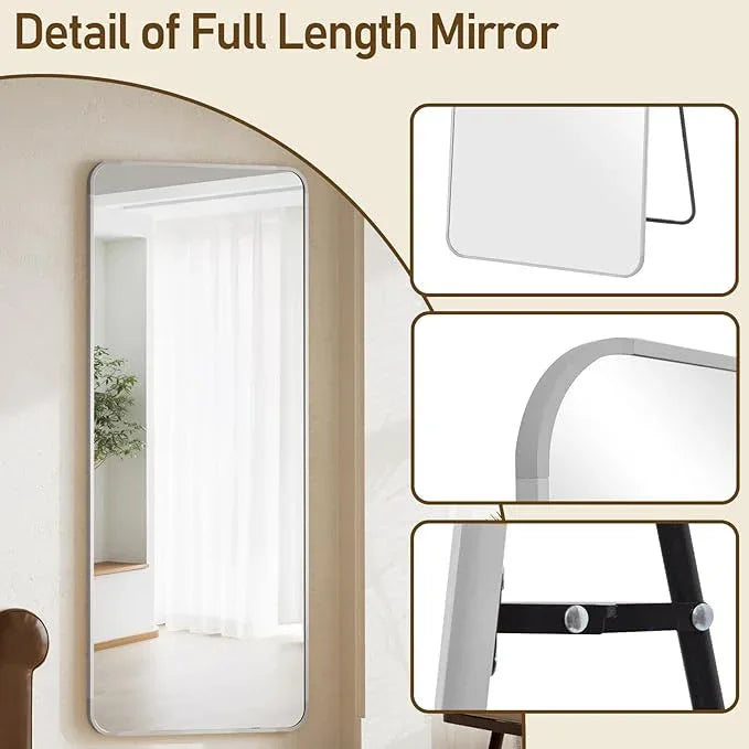 BEAUTYPEAK Silver Full Length Mirror, 71"x26" Rounded Corner Floor Mirror Standing Hanging or Leaning Against Wall, Suitable for Bedroom or Dressing Room - ModernBath