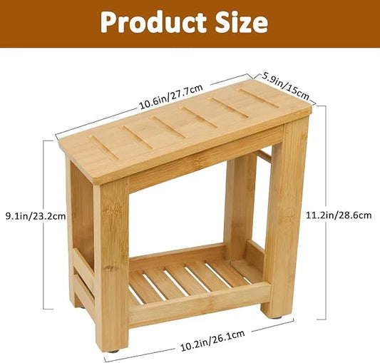 Forest Manor Bamboo Shower Foot Rest Stool for Shaving Legs & Pedicure, Non-Slip Bathroom Foot Step with Storage Pocket, Solid & Water-Resistant,Natural - ModernBath