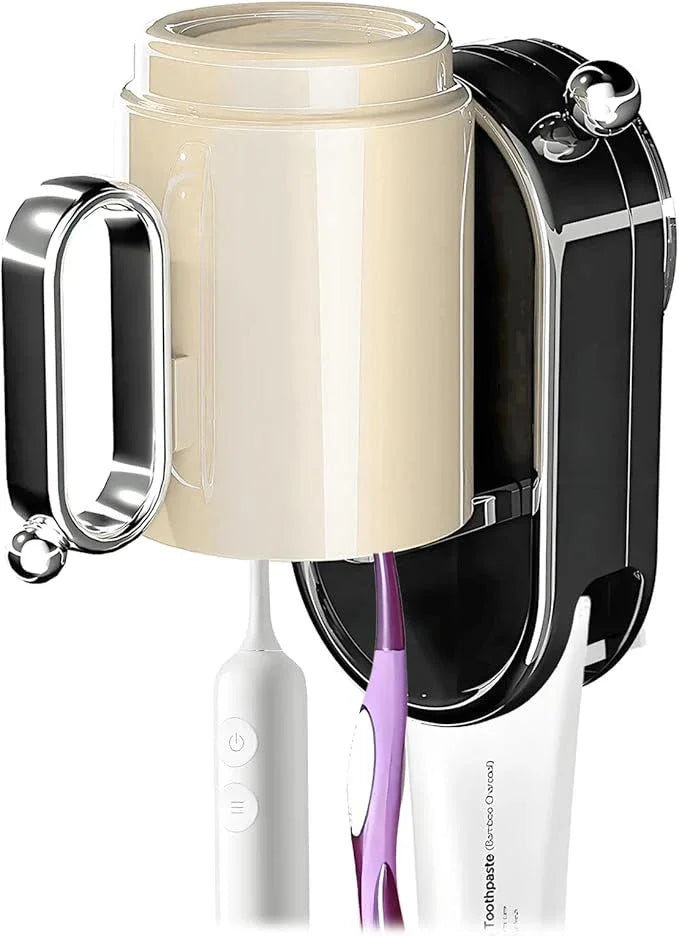 Botsparty Toothbrush Holder Wall Mounted with Toothpaste Holder & Detachable Cup - Removable Suction Cup in Bathroom Sink, Shower - Space Saving, Ventilation Design for Family, Renters - ModernBath